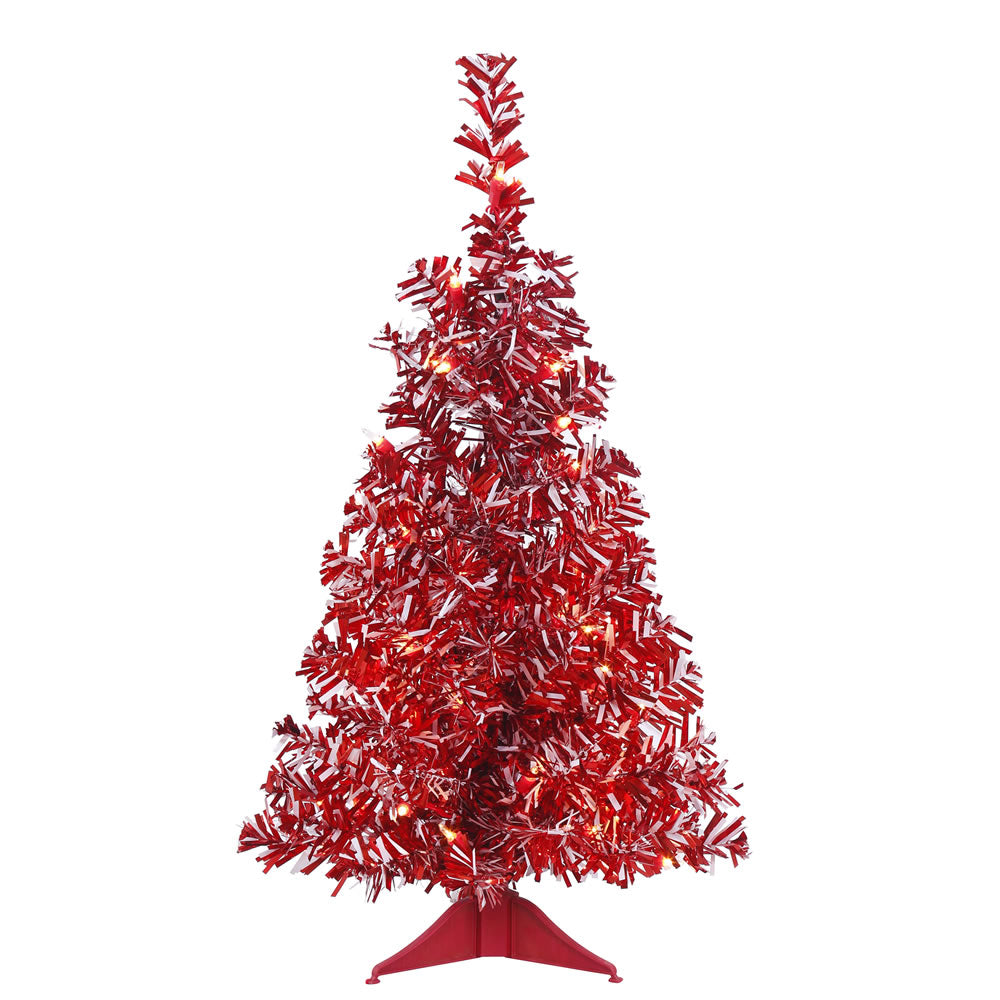 24in. x14in. Red-White Candy Cane Tree 35 Clear Lights 73 Tips Red Plastic Stand
