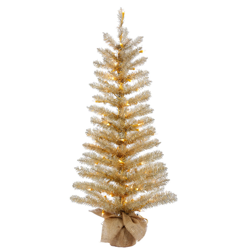24in. x 13in. Champagne Tinsel Tree Burlap Base 35 Clear Lights 76Tips