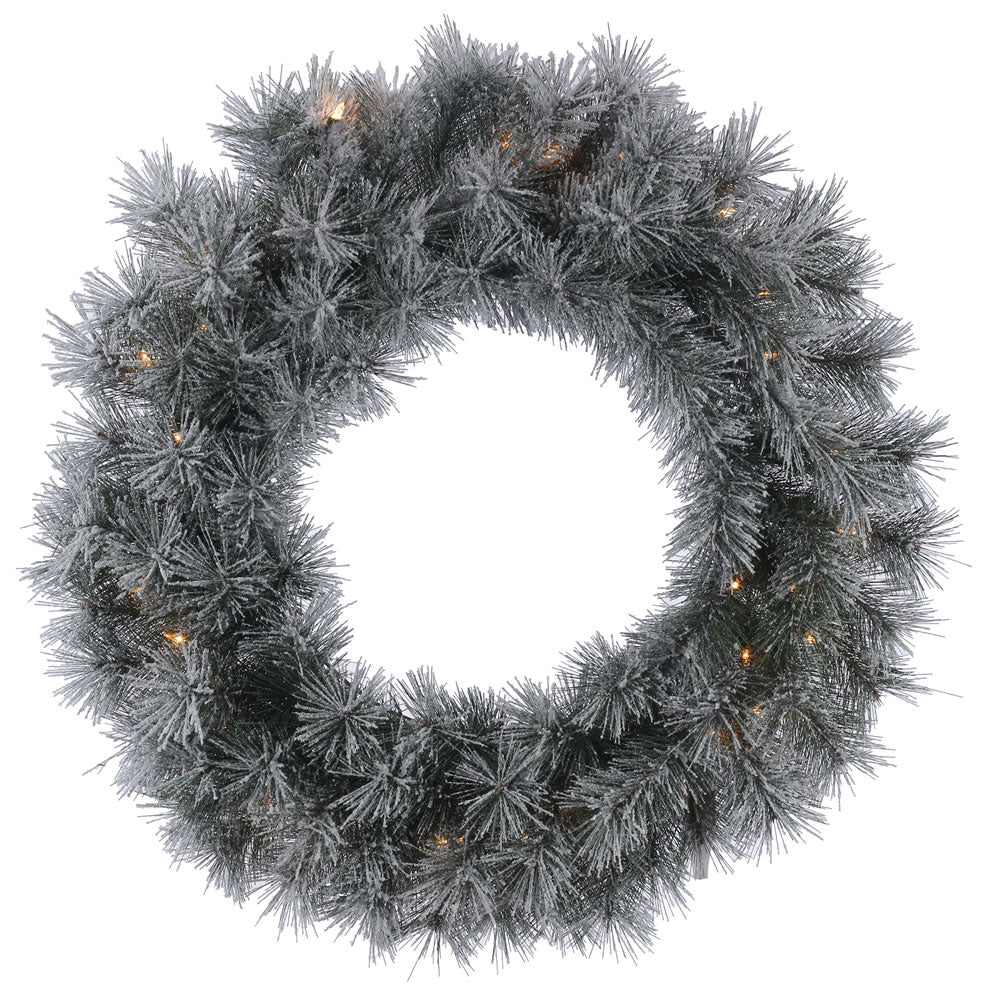 30in. Frosted Brewer Pine Wreath 50 Clear Lights 85Tips