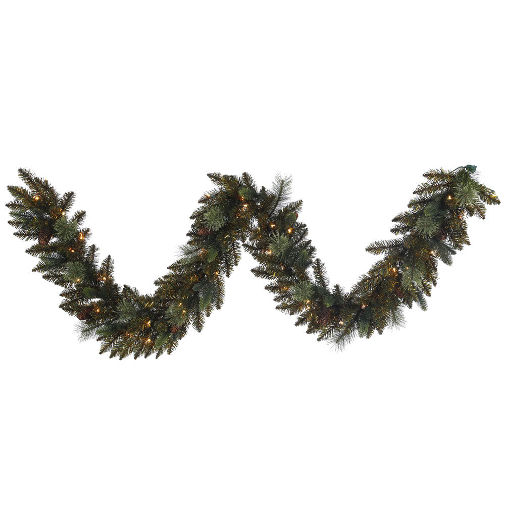 9Ft. x 14in. Reno Mixed Pine Garland 50 Clear Lights 200Tips