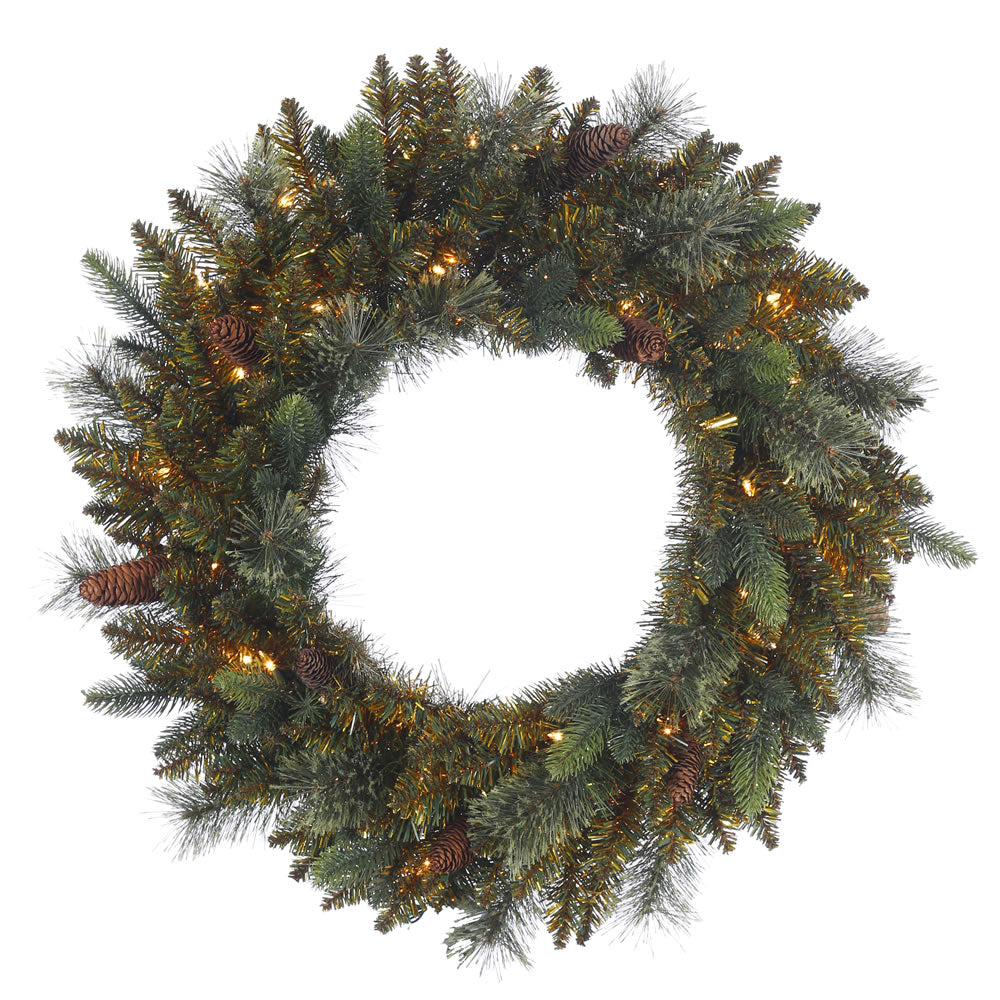 30in. Reno Mixed Pine Wreath 50 Clear Lights 150Tips