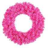 Vickerman 30in. Hot Pink 260 Tips Wreath 70 Pink Mini Lights - BulbAmerica