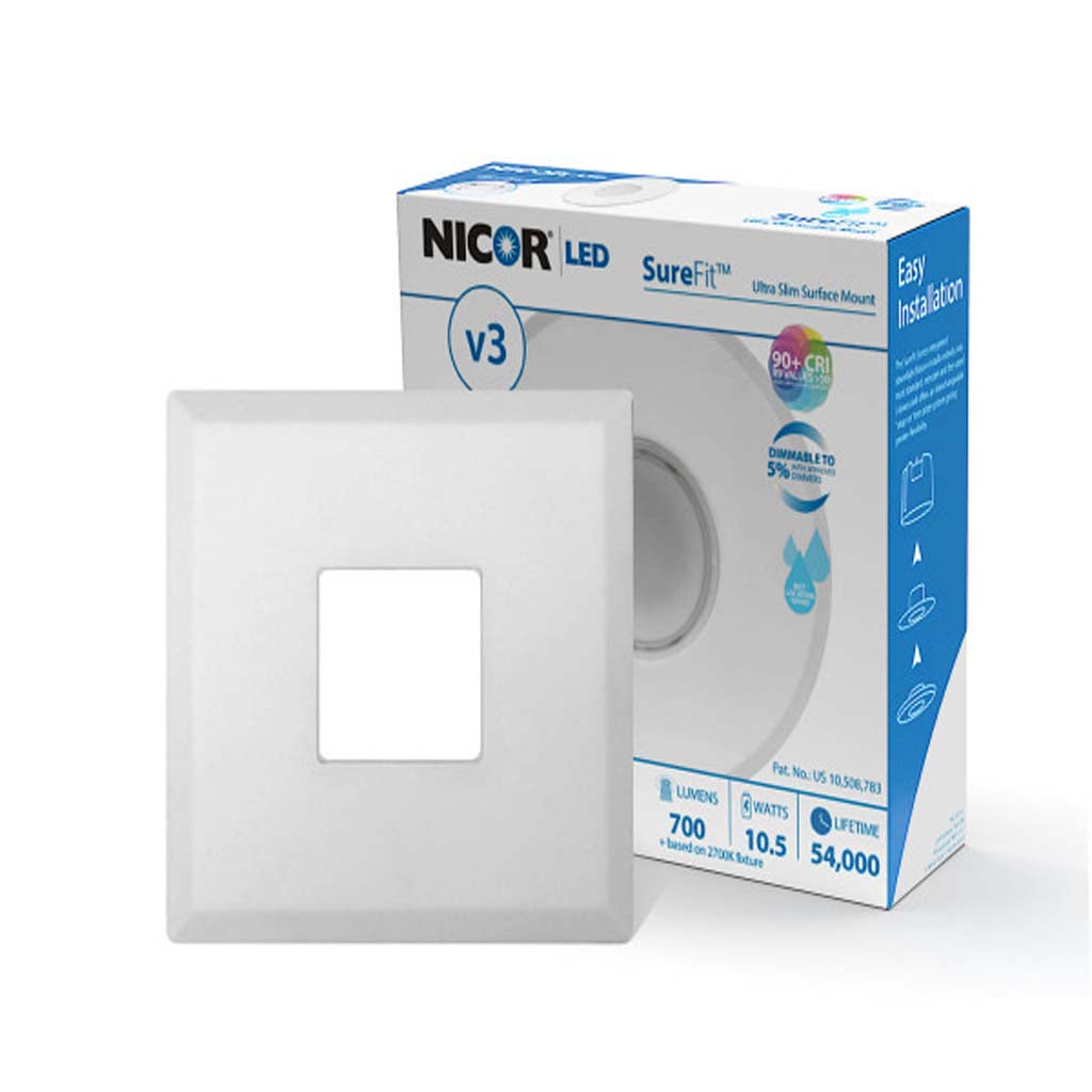 Nicor LED Flush Mount Ceiling Light 3000K with Square White Trim