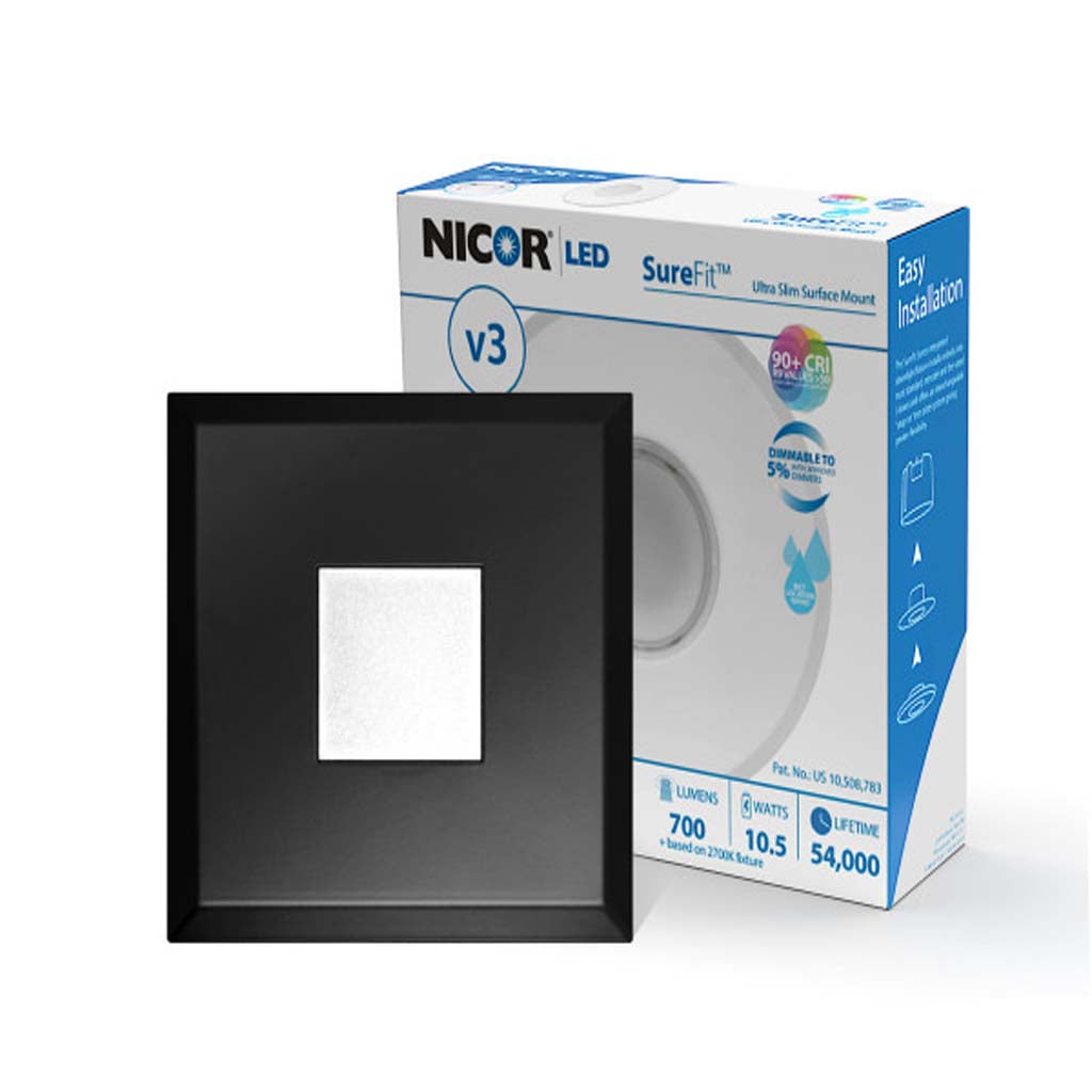 Nicor LED Flush Mount Ceiling Light 5000K with Square Black Trim