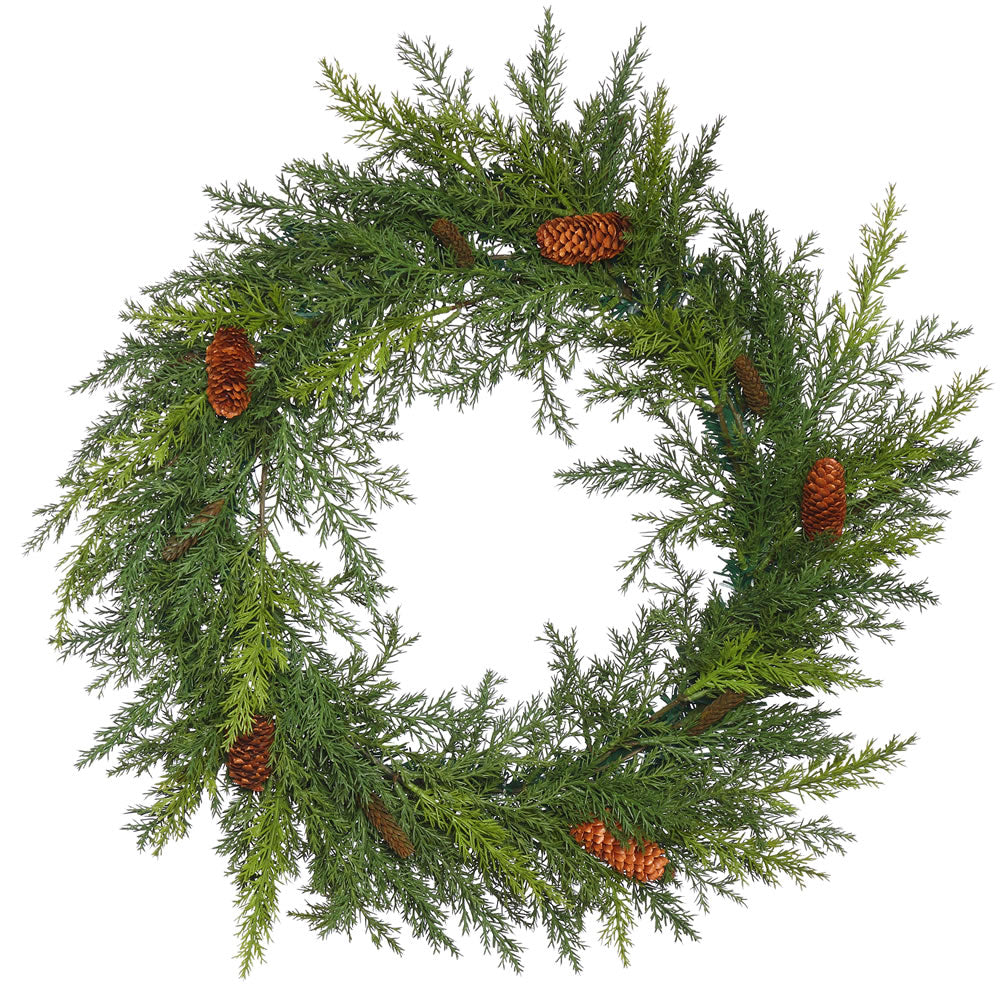 22in. Prickly Pine Wreath w/Cones 130 PE Tips
