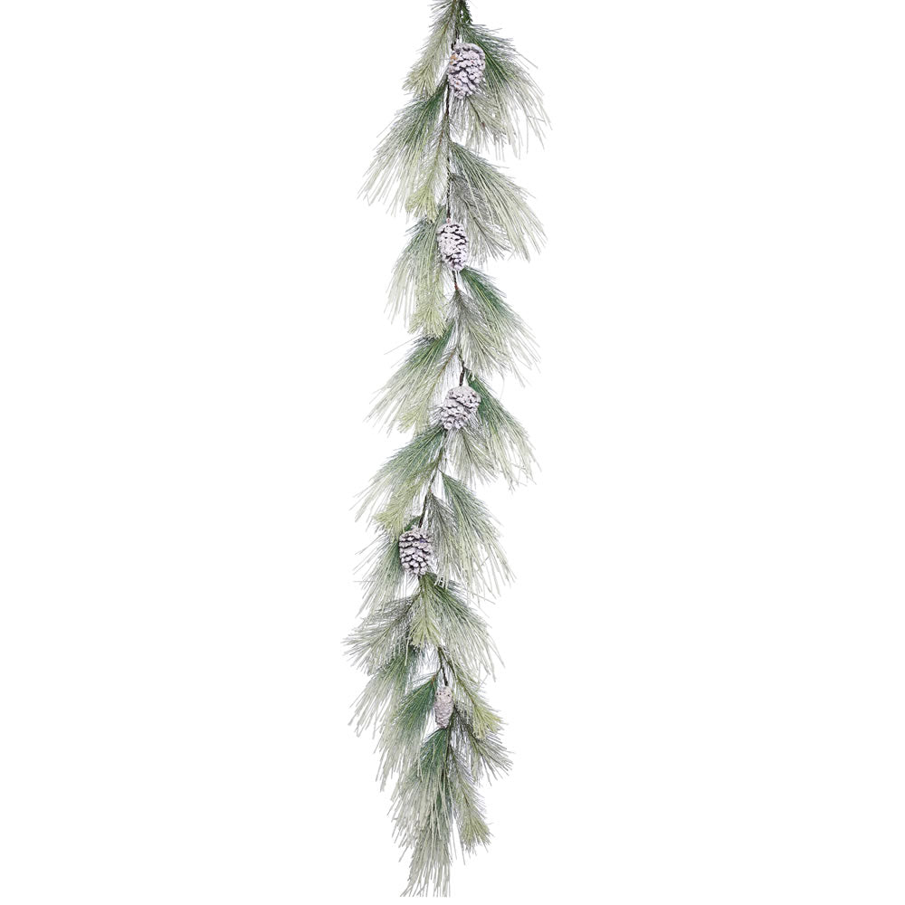 6Ft. x 17in. Frosted Norway Pine Garland w/Cones 30 Hard Needle Tips