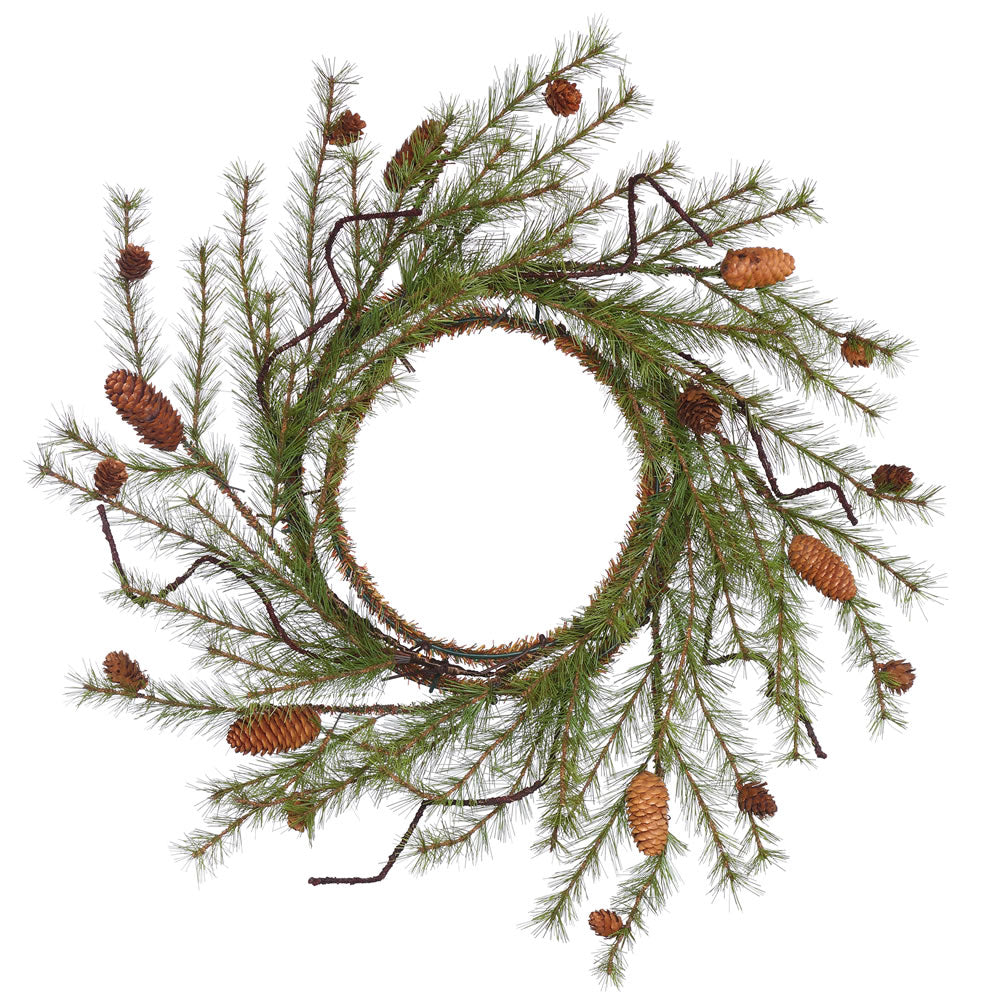24in. River Pine Wreath w/Cones 60 Hard Needle Tips