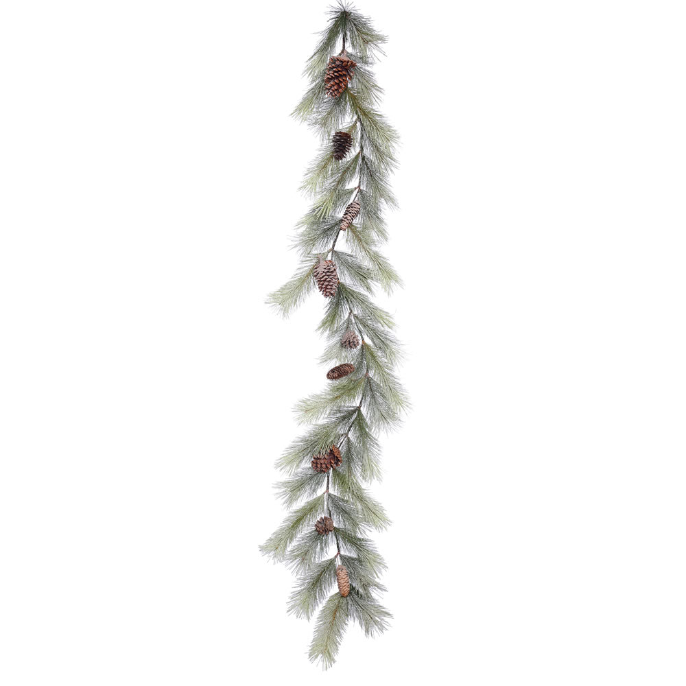 6Ft. x 13in. Frosted Bellevue Pine Garland w/Cones 38 Hard Needle Tips