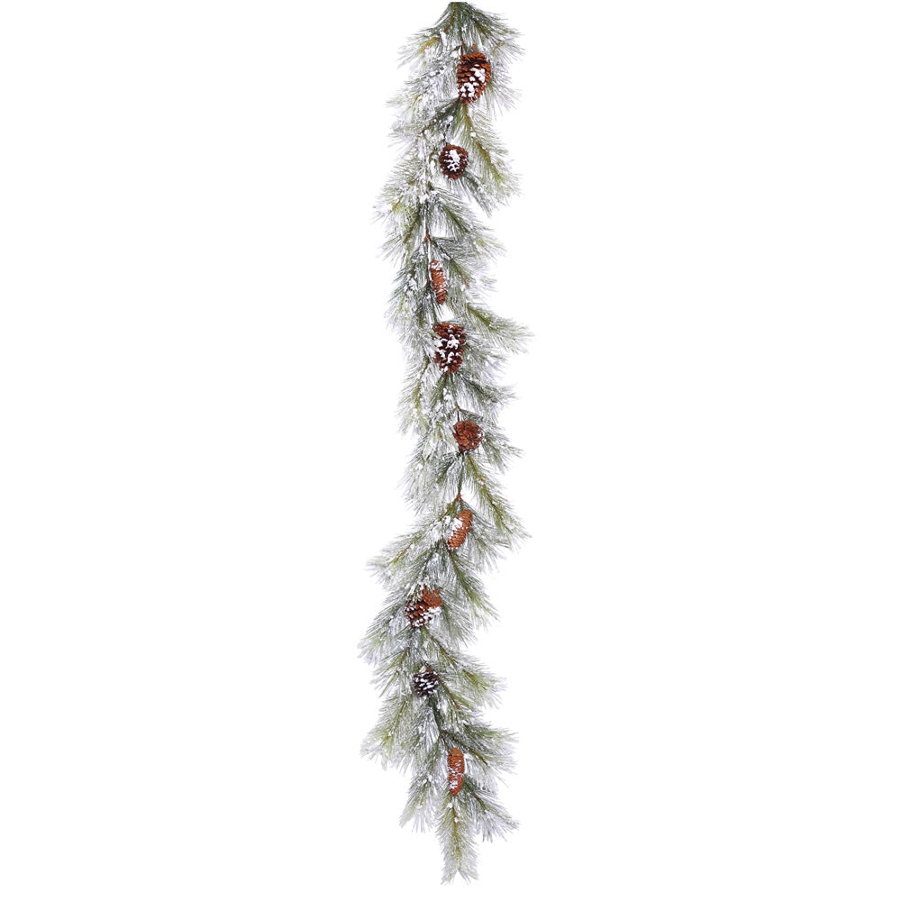 6Ft. x 13in. Flocked Ashville Pine Garland w/Cones 46 Hard Needle Tips