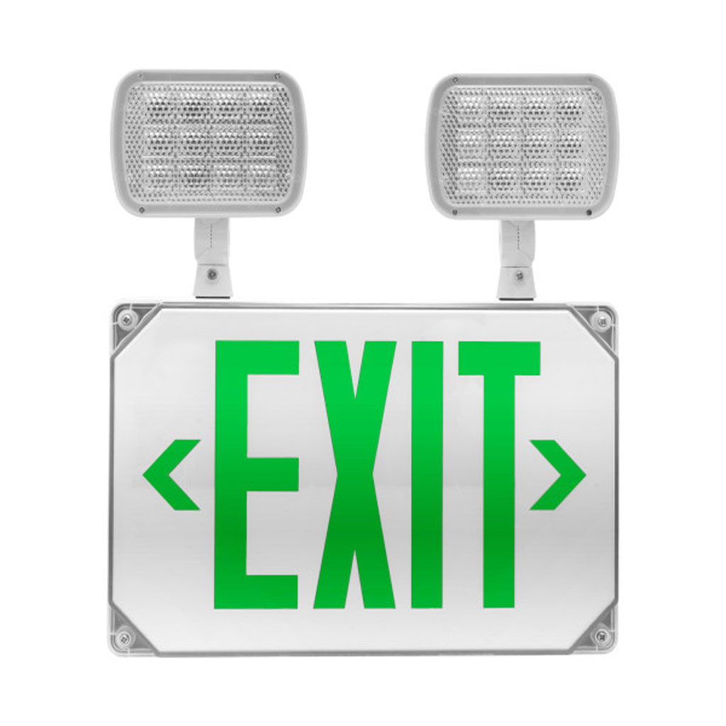 Nicor LED Emergency Exit Sign with Adjustable Light Heads Green Lettering