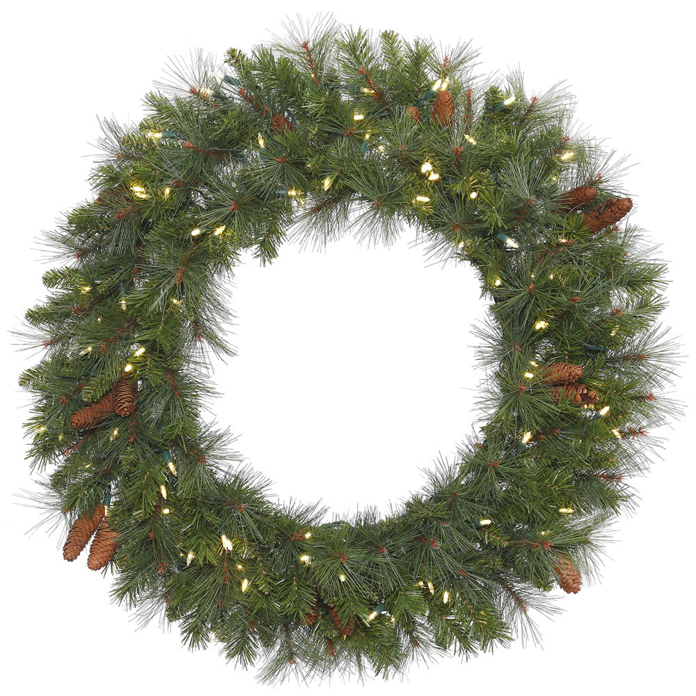 30in. Prelit Lights Savannah Mixed Pine/Cones Wreath 180 Tips 50 Clear Lights
