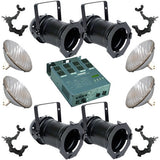 4 Black PAR CAN 64 500w PAR64 WFL Bulbs O-Clamp Dimmer