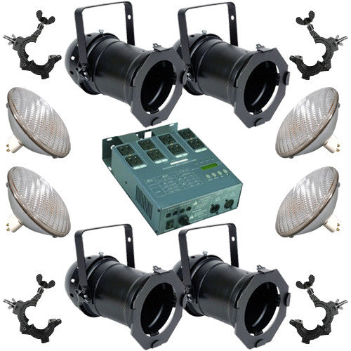 4 Black PAR CAN 64 500w PAR64 NSP Bulbs O-Clamp Dimmer