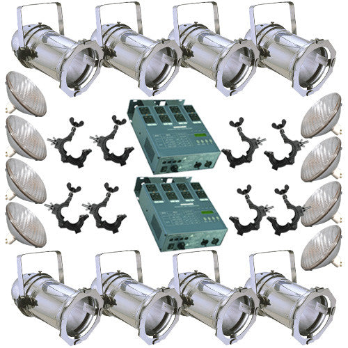 8 Silver PAR CAN 64 500PAR64 MFL Bulbs O-Clamp 2 Dimmer