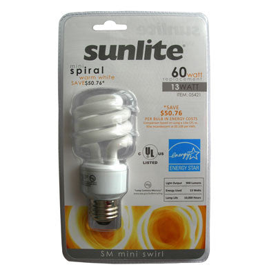 SUNLITE Compact Fluorescent 13w Mini Twist 2700K bulb