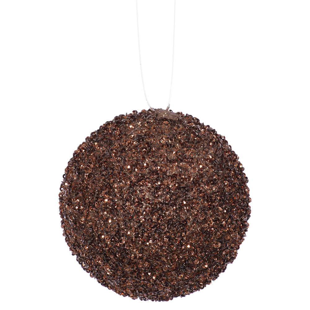 4'' Chocolate Bead Sequin Ball Ornament 4/Box