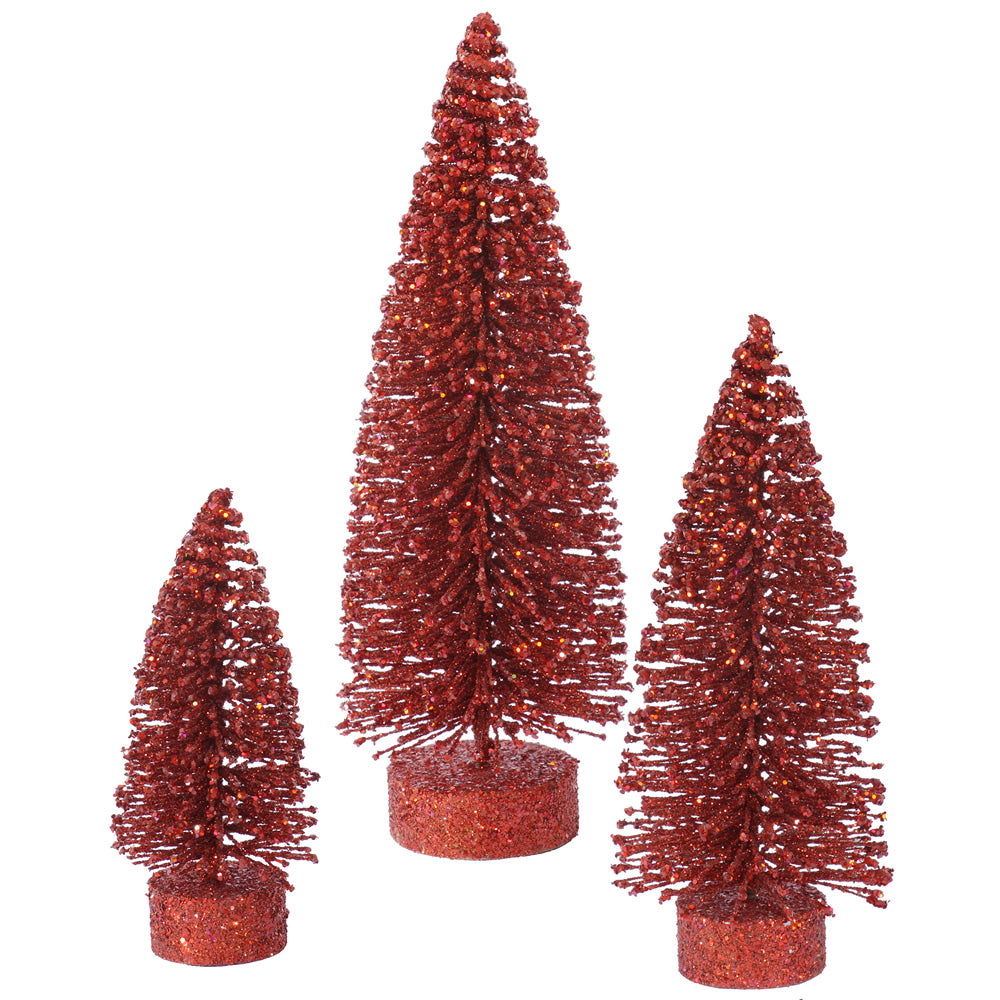 5"-7"-9" Red Glitter Oval Tree Set