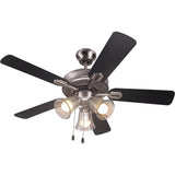 42” Contemporary 3 Lights Ceiling Fan with Rosewood/Black Blades and Pull Chain