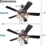 42” Contemporary 3 Lights Ceiling Fan with Rosewood/Black Blades and Pull Chain - BulbAmerica