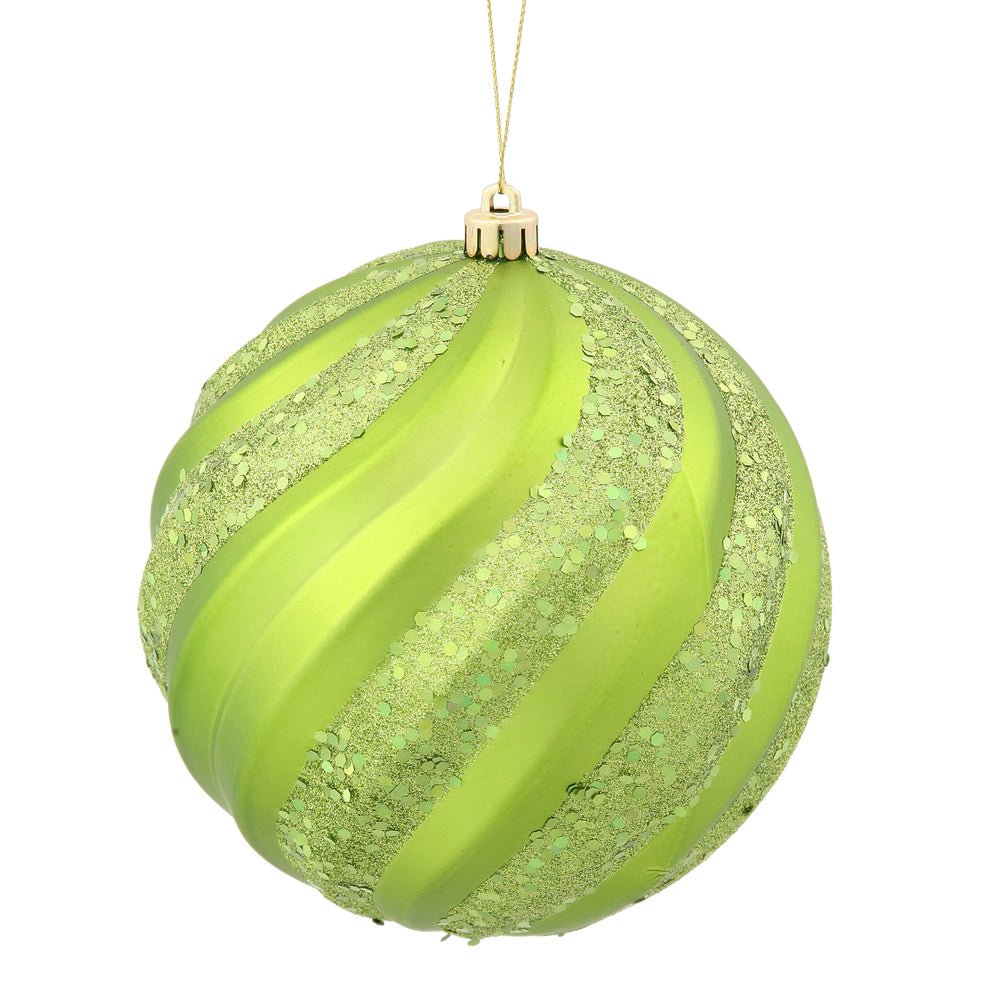 6'' Lime Matte-Glitter Swirl Ball