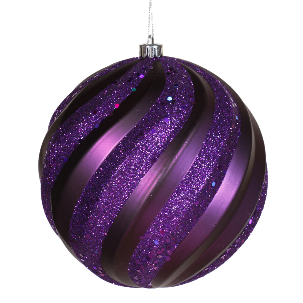 6" Plum Matte-Glitter Swirl Ball