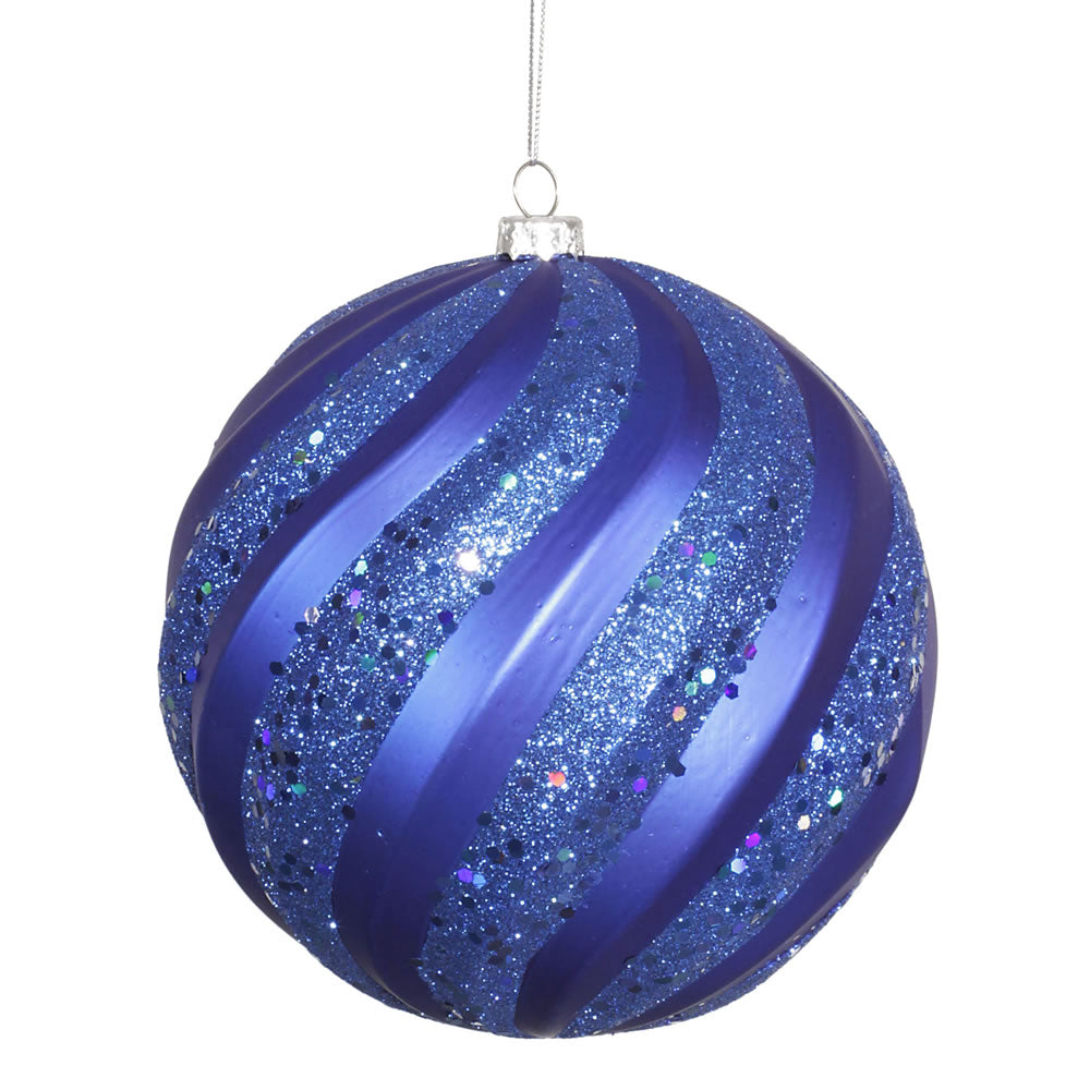 8" Blue Matte-Glitter Swirl Ball