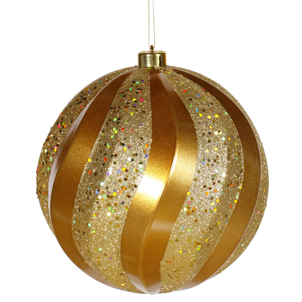 8" Antique Gold Matte-Glitter Swirl Ball