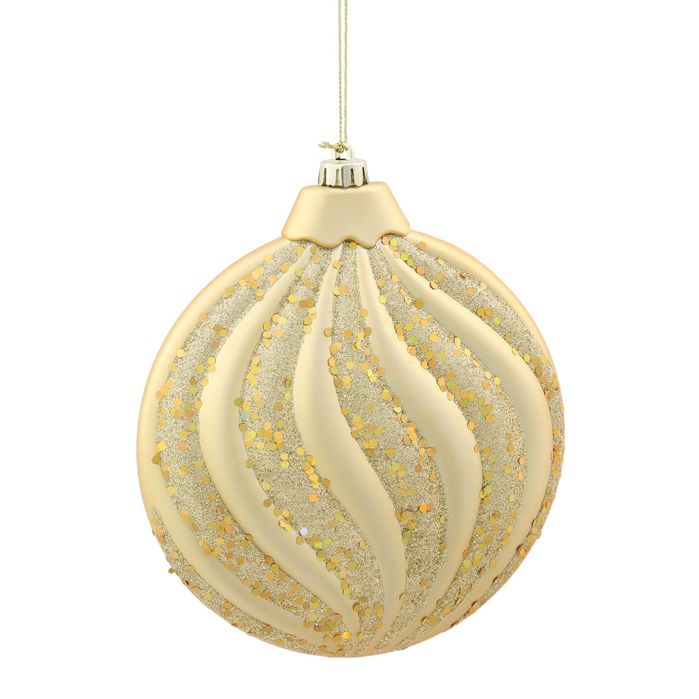 6'' Gold Matte-Glitter Flat Ball Ornament