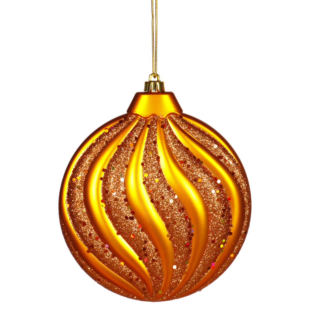 2PK - 6" BurnishOrange Matte-Glit Swirl Flat Ball Ornament