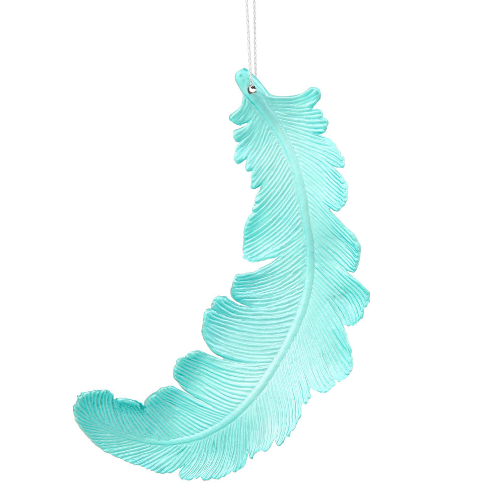6'' Teal Matte Feather Ornament 6/Box