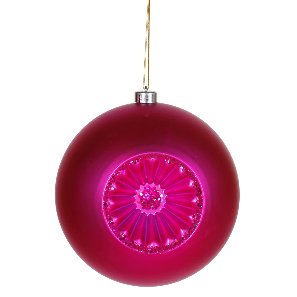 8" Cerise Matte-Glitter Old Fashion Ball Ornament