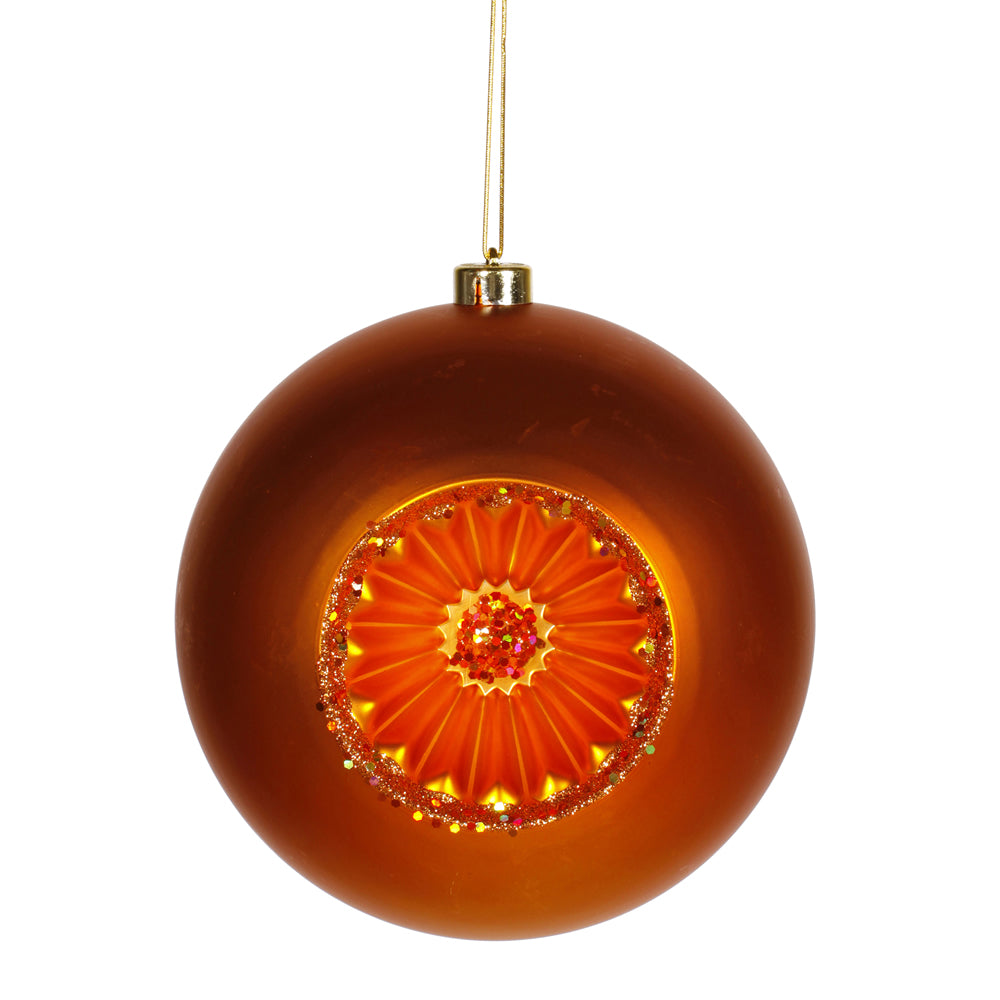 8" Burnish Orange Matte-Glit Old Fash Ball Ornament