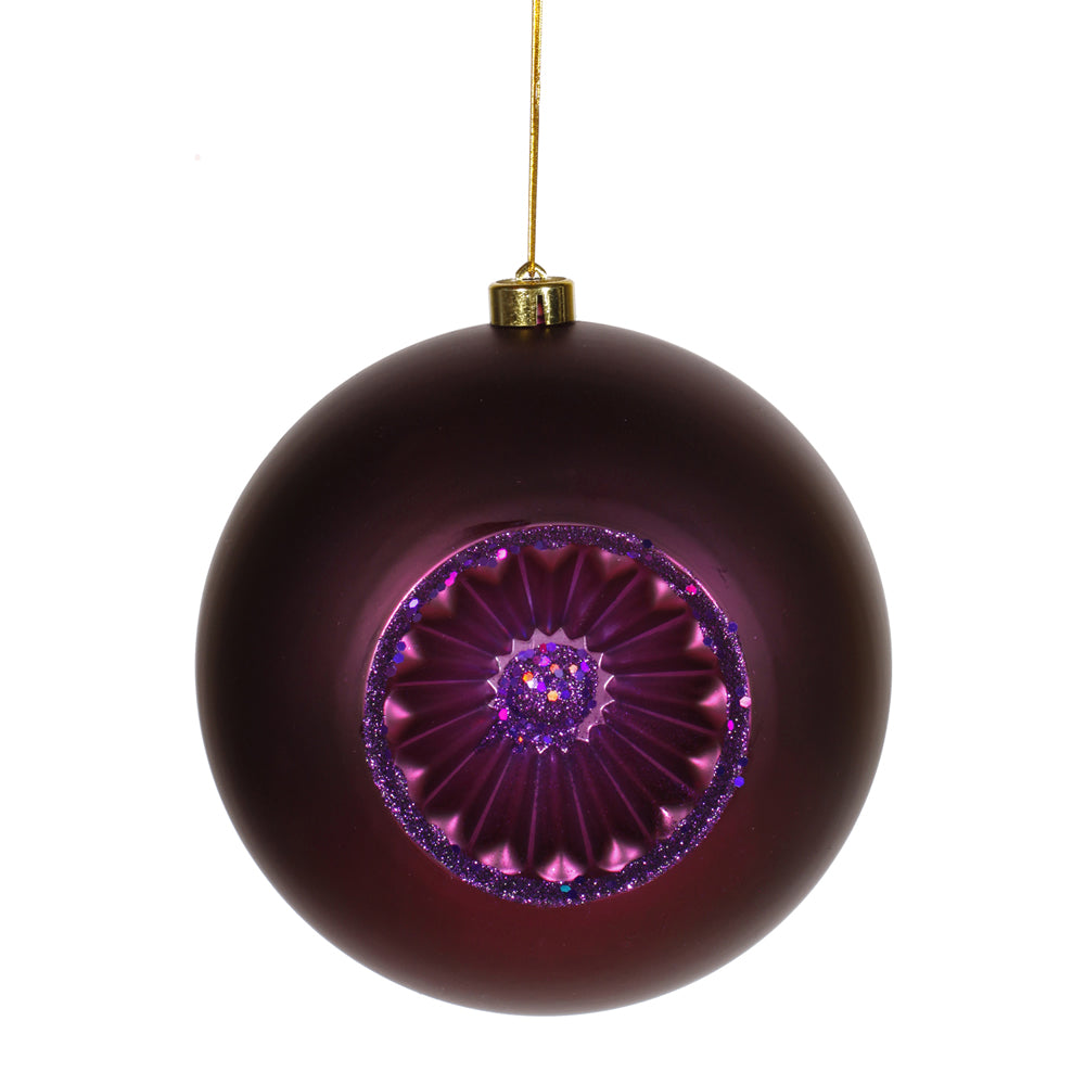 8" Plum Matte-Glitter Old Fashion Ball Ornament