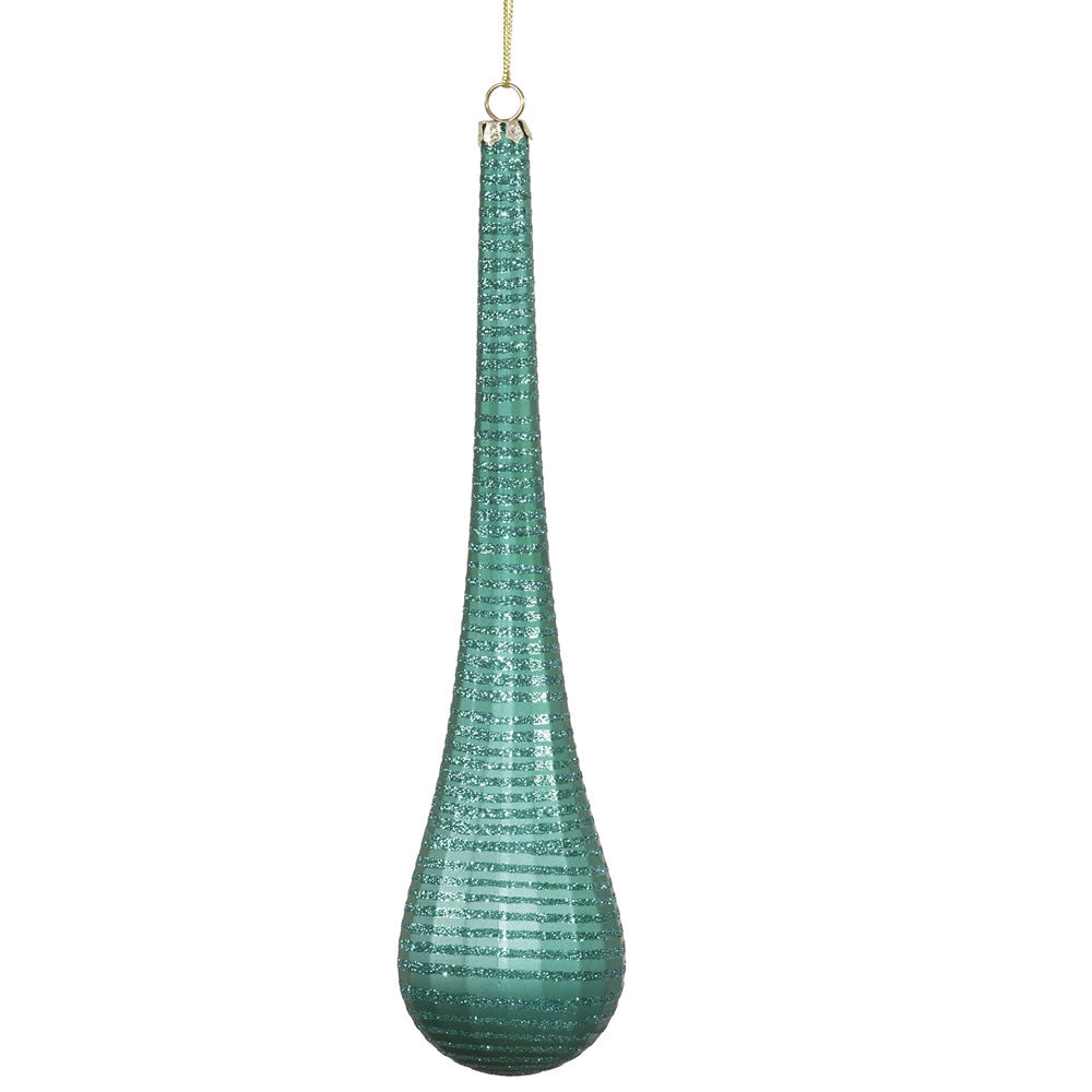 12" Emerald Matte-Glitter Tear Drop Ornament
