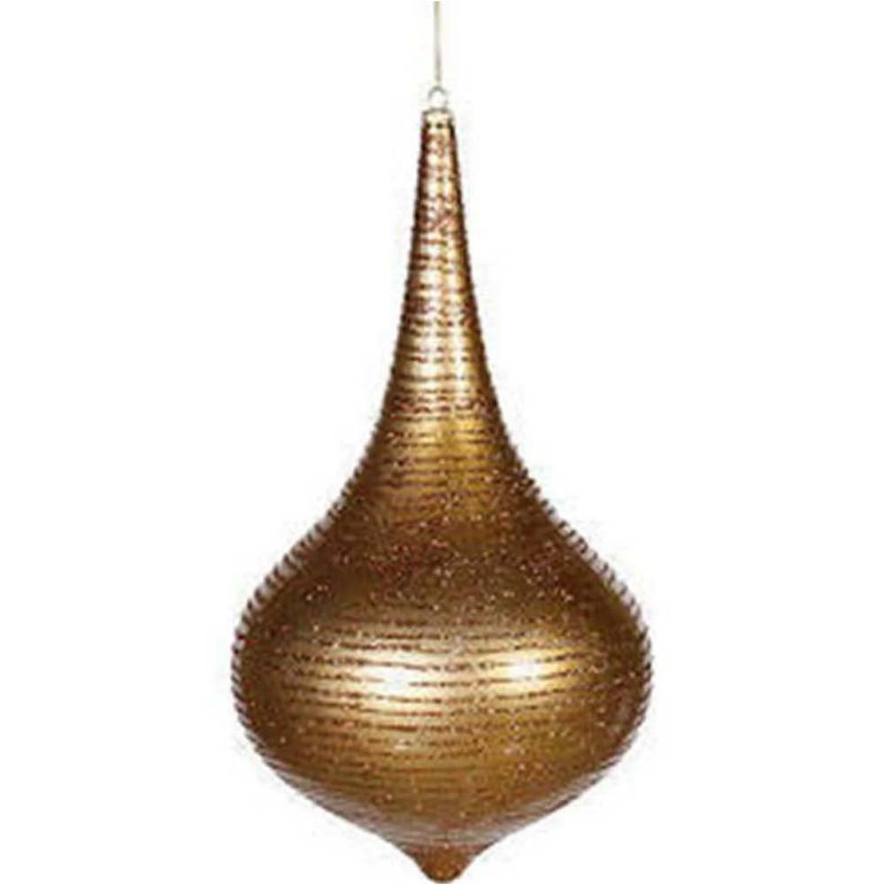 2PK - 4" Sand Gold Matte Glitter Onion Drop Shatterproof Christmas Ornament