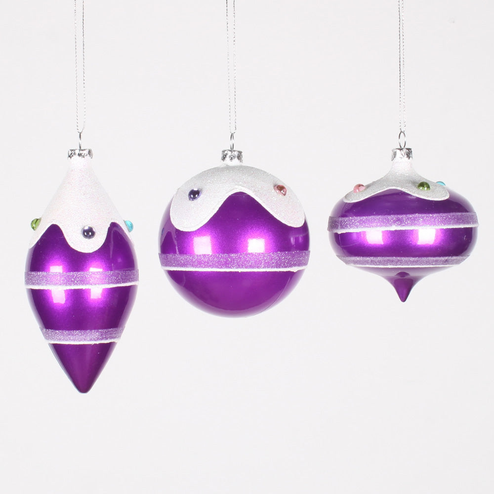 3-5'' Candy Purple Jewel Asst Ornament 3/Box