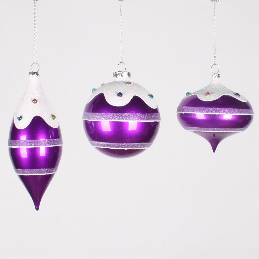4-7'' Candy Purple Jewel Asst Ornament 3/Box