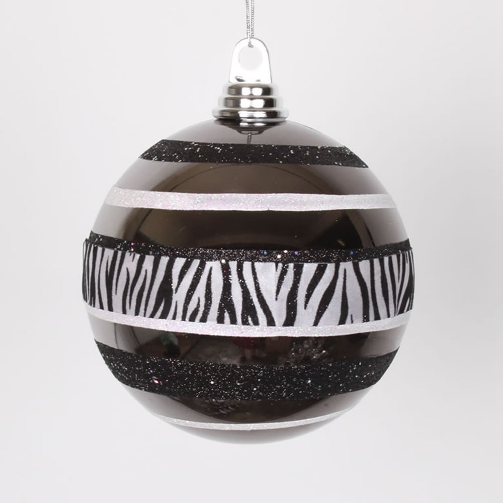 5.5" Chrome-Zebra Shiny Giltter Ball Ornament