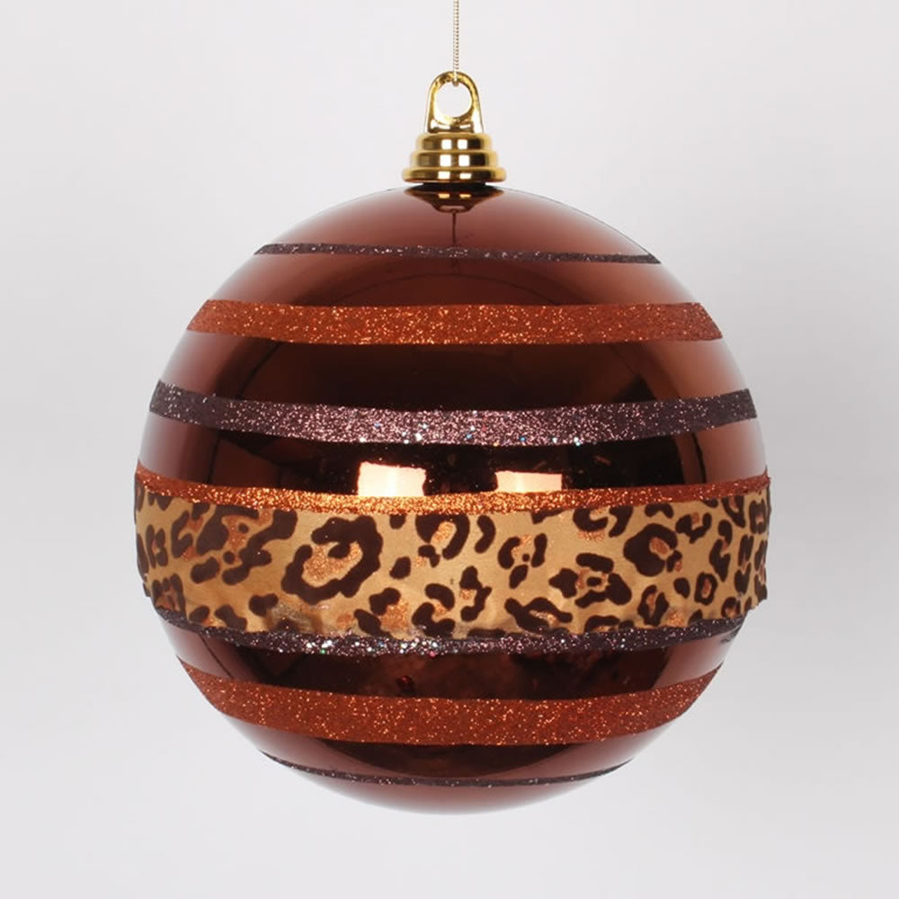 7.9" Copper-Cheetah Shiny Glitter Ball Ornament