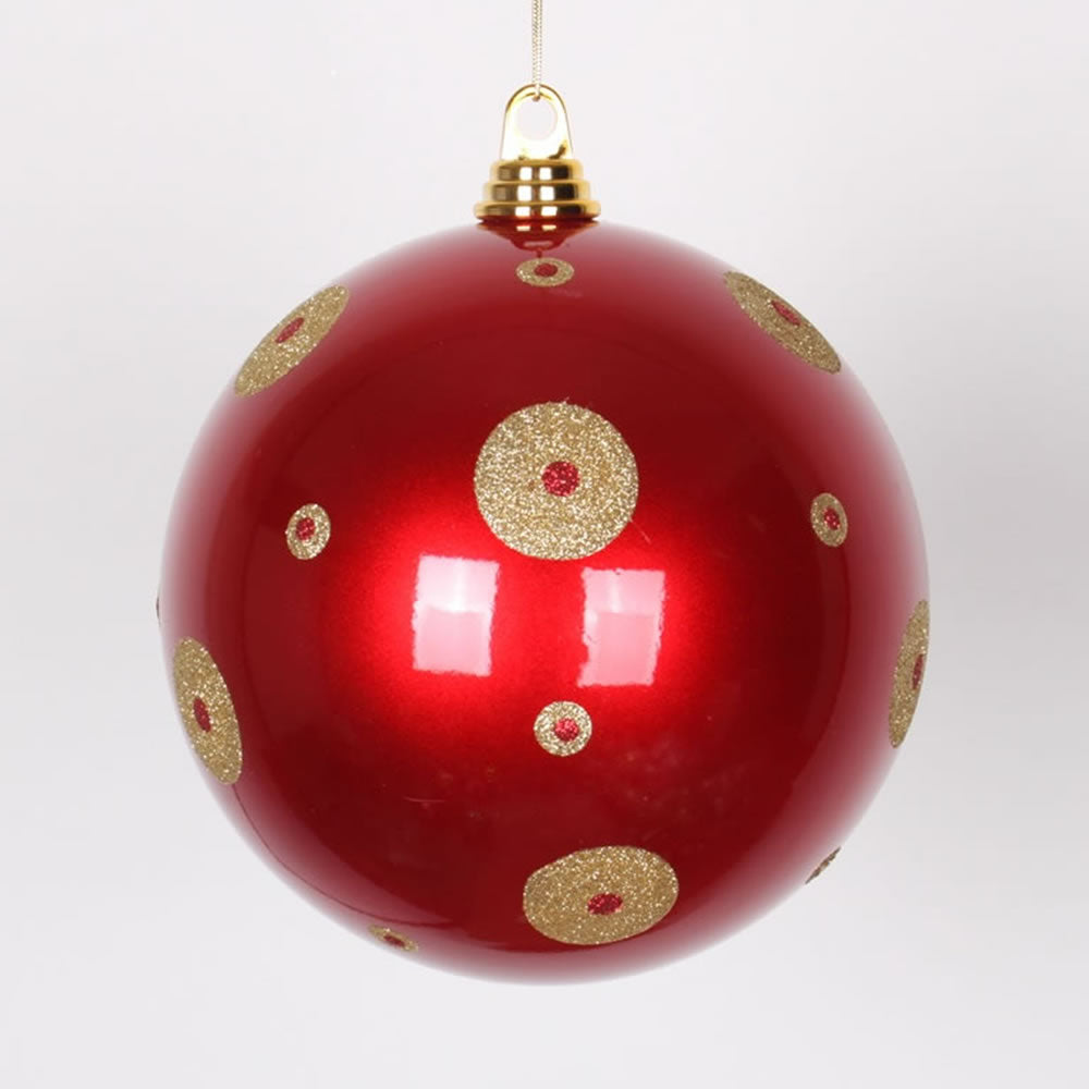 8" Red-Gold Polka Dot Candy Ball Ornament