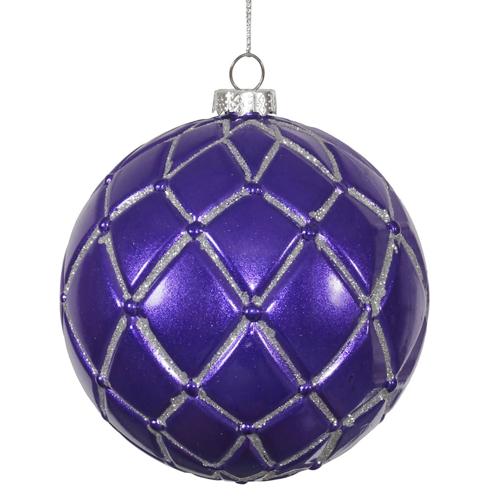 4" Purple Candy Glitter Net Ball Ornament 6/Box