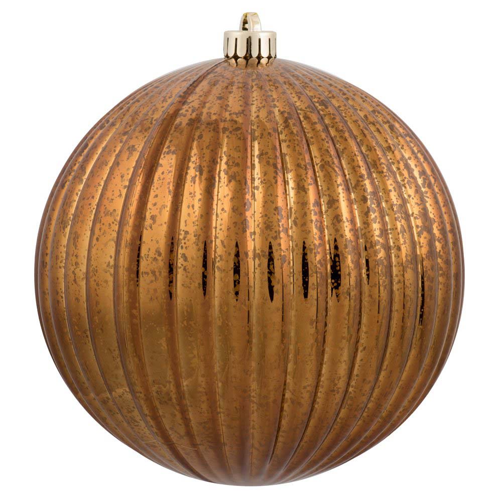 6PK - 4" Copper Mercury Pumpkin Ball Shatterproof Christmas Ornaments