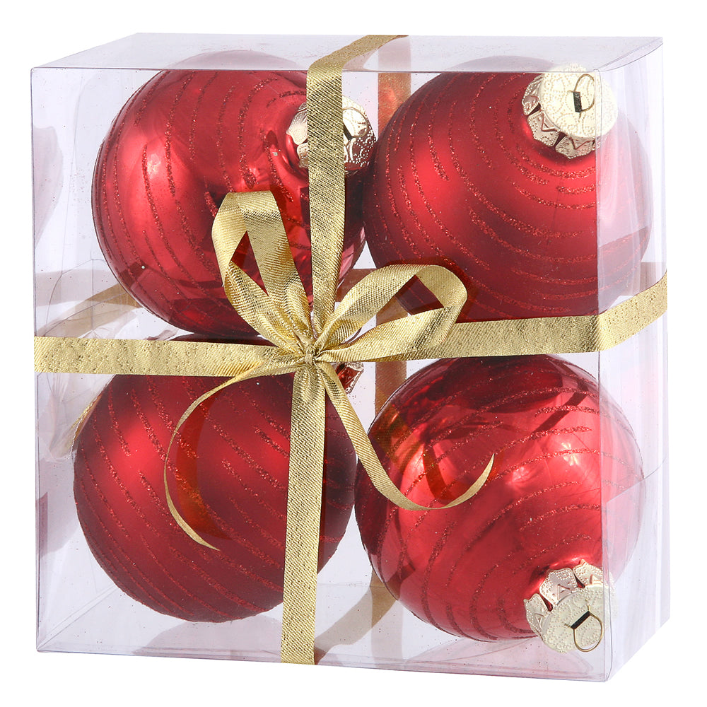 3" Red Ball Ornament w/Glitter Asst 4/Box