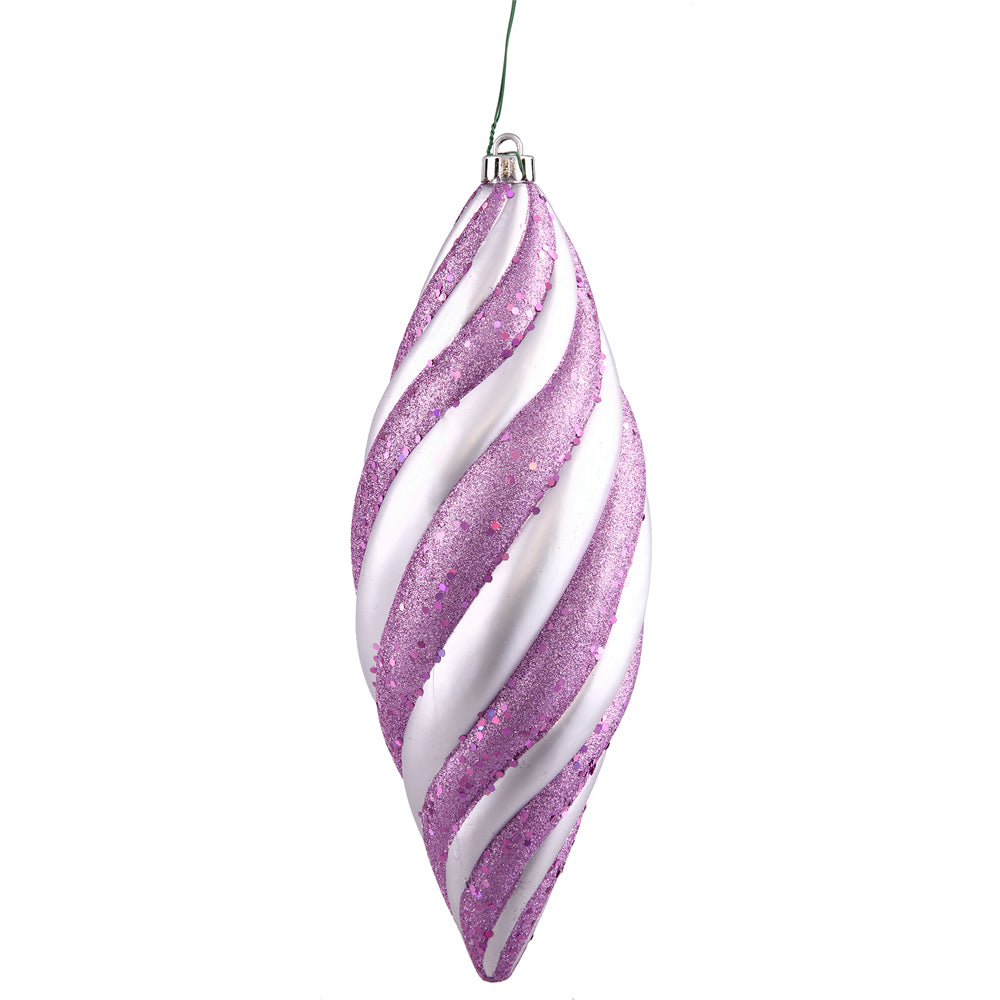 8" Lavender Spiral Matte/Glitter Ornament 3/Box