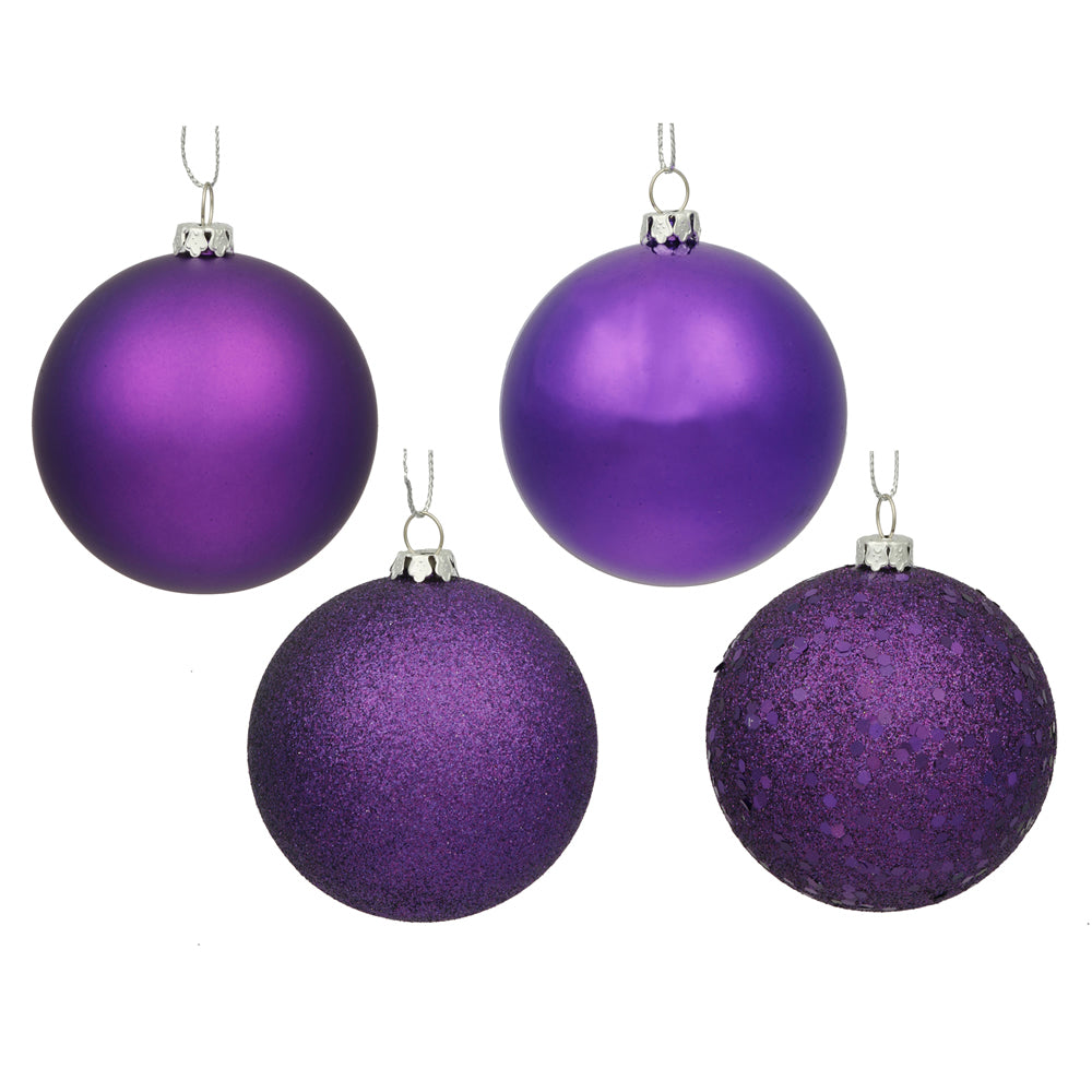 6" Purple 4 Finish Ball Ornament Box of 4