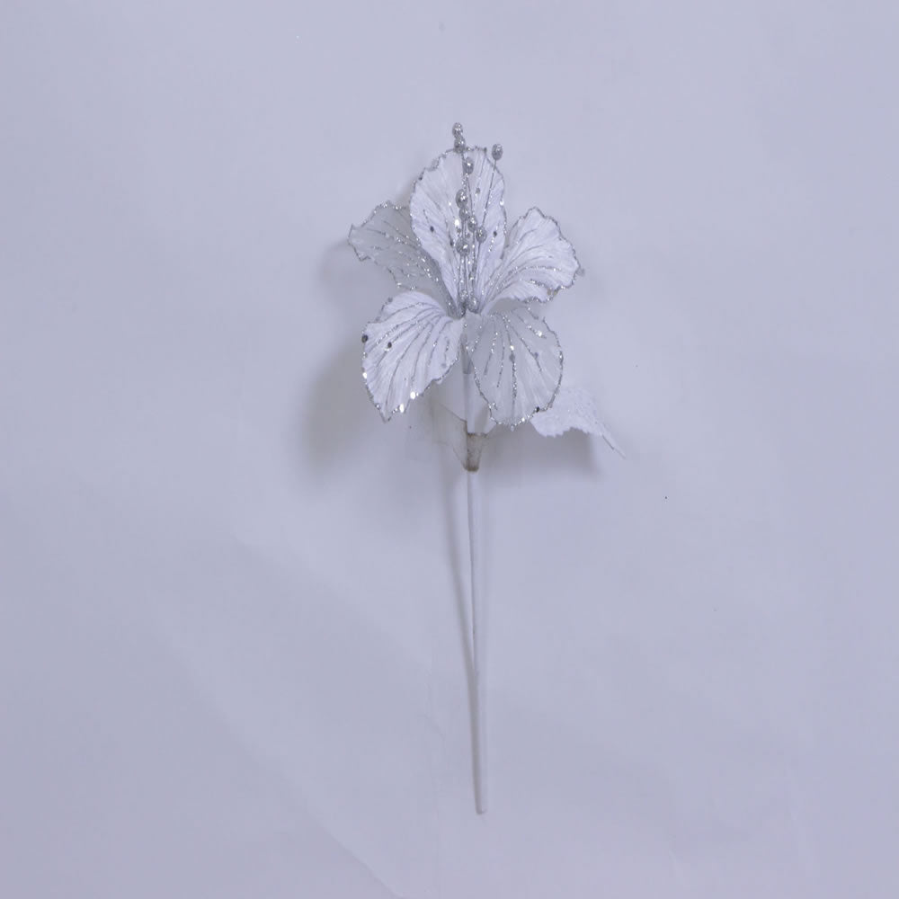 23" White Velvet Magnolia 6" Flower x 2