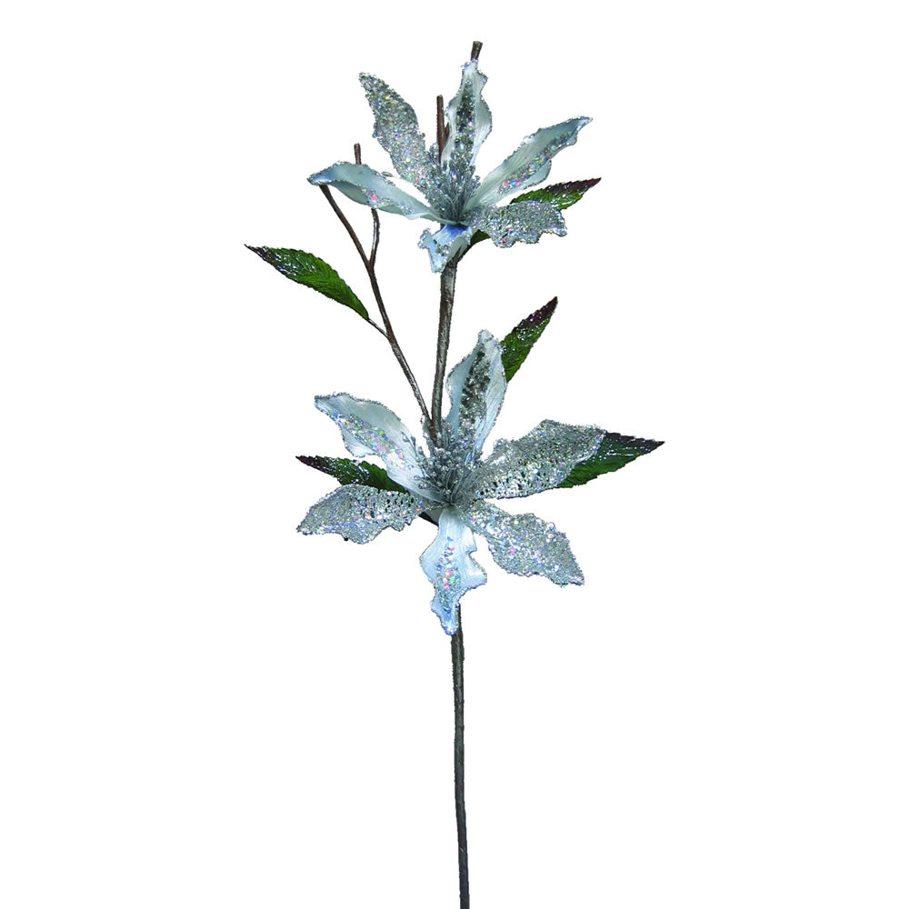 23" Silver Velvet Magnolia 6" Flower x 2