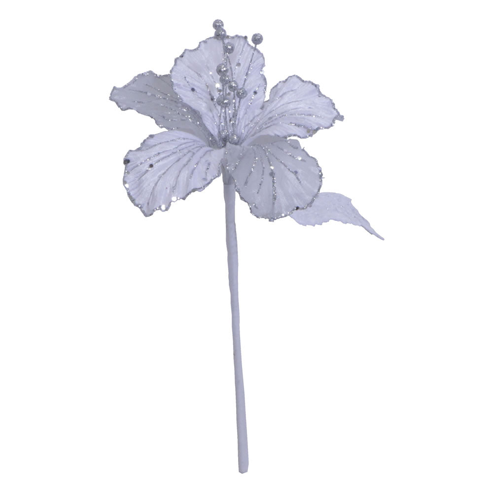 21" White Velvet Hybiscus 6" Flower