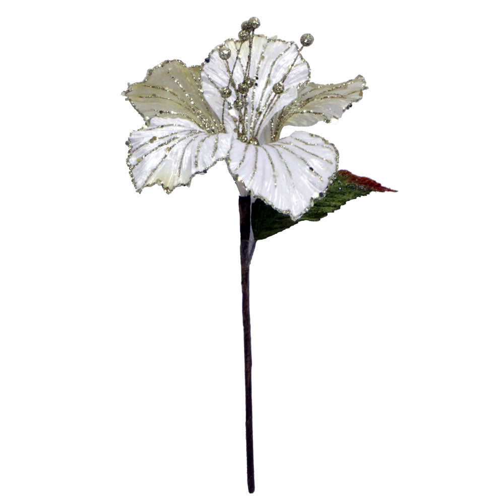 21" Cream Velvet Hybiscus 6" Flower