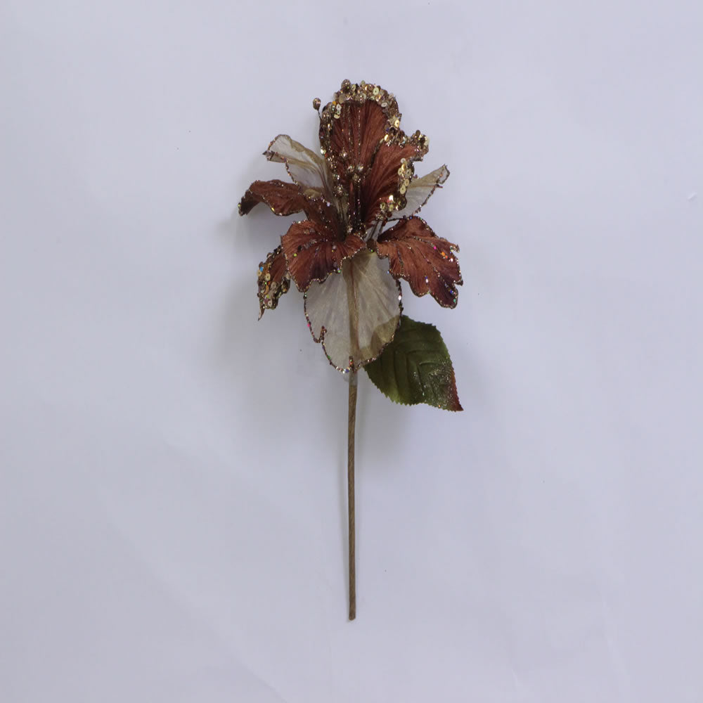 27" Copper Glitter Amaryllis 7.5" Flower